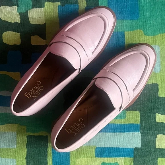 Franco Sarto Edith 2 penny loafer light pink leather wide almond toe block heel - Picture 2 of 16